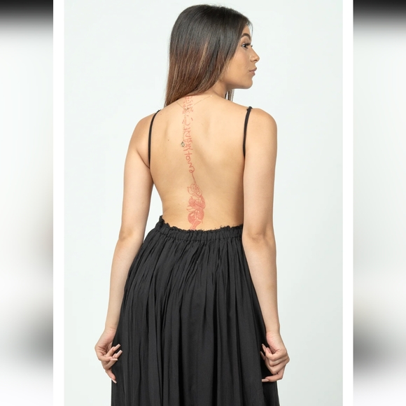 Dark Green maxi dress. Floral crochet top, backless. Size Small - Picture 4 of 10